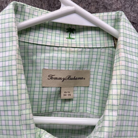 Tommy Bahama Shirt Men 15.5 34/35 Teal Green Casual Button Down Preppy Gingham - Picture 10 of 13